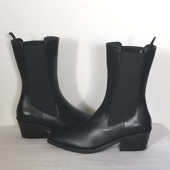 New Stuart Weitzman Miley Black Western Boots Leather - Main Image